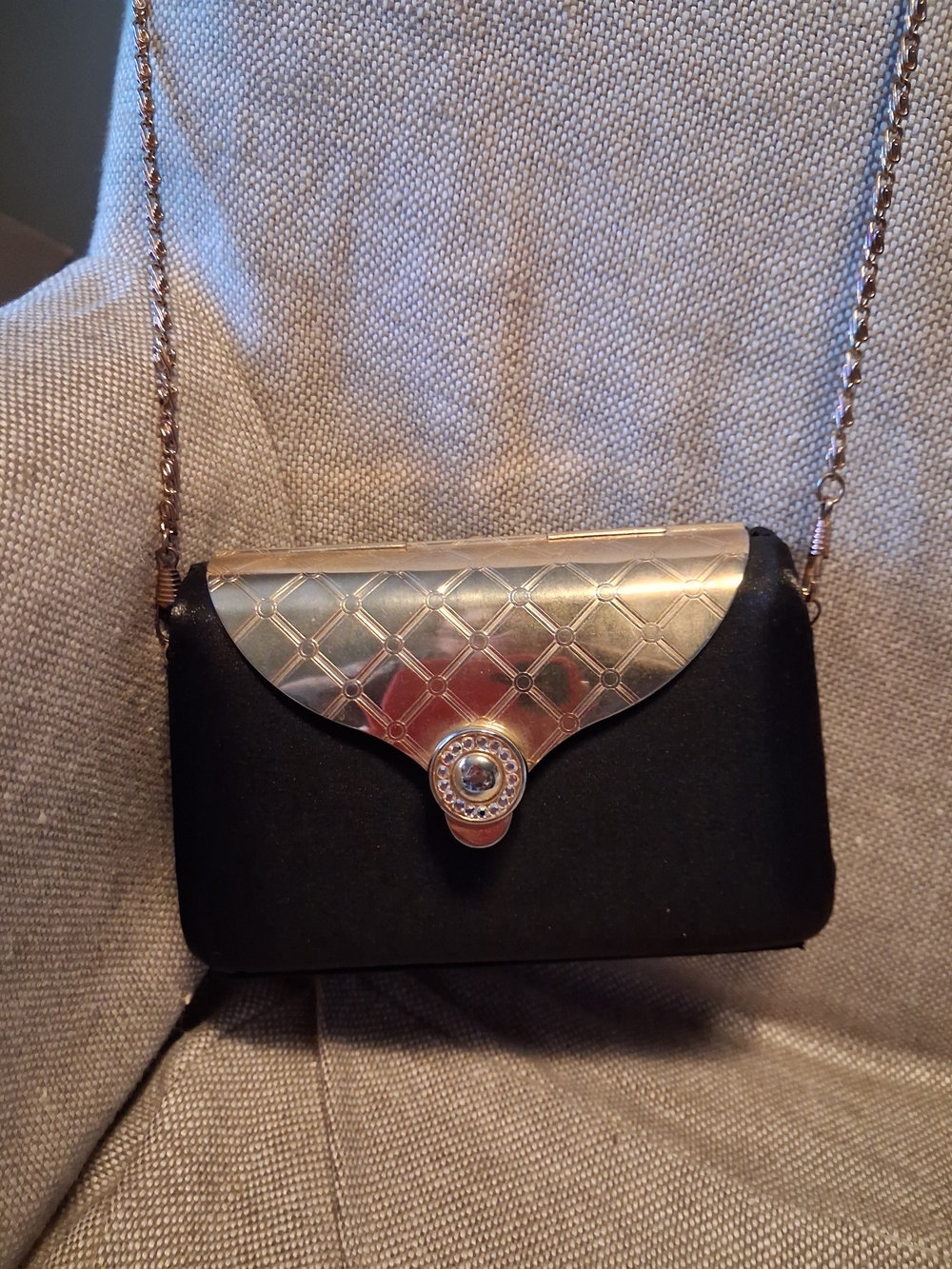 Black and Gold Evening Crossbody Bag with Chain Strap